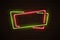 Frame made of overlapping green and red neon rectangles. Vector neon design element isolated on black background.