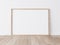 Frame mock up, Realistic wooden Blank frame, size A3 A4 on White Wall and standing on wooden floor