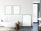 Frame mockup. Bathroom interior wall mockup. Wall art. 3d rendering, 3d illustration.