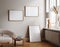 Frame mockup in contemporary minimalist beige room interior