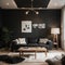 Frame mockup in home interior, luxury modern dark living room ,