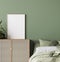 Frame mockup in Scandinavian Bedroom, simple calm design in green color