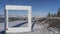 The frame for photographing is installed on a snow-covered high-altitude plateau