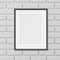 Frame for picture, photo on brick wall realistic blank template. Passepartout vertical empty mock up.