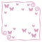 Frame pink simple curls vector illustration postcard page background with small outline of pink butterflies with shadow square iso