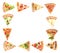 Frame of pizza pieces on white background