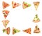Frame of pizza pieces on white background