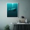 Frame poster mockup in home interior, deep-sea submarine exploring the ocean depths AI Generaion