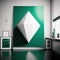 Frame poster mockup in home interior, huge, diamond-shaped emerald, with a glittering surface. AI Generaion