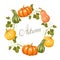 Frame with pumpkins. Decorative ornament from vegetables and leaves