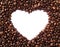 Frame in the shape of heart from coffee beans