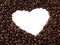 Frame in the shape of heart from coffee beans