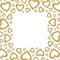 Frame of shiny gold metal hearts. Glitter powder border for St.Valentine`s Day