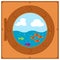 Frame ship`s porthole in steampunk style on a white background. Vector illustration, background, place text or photo