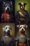 Frame simulation of a classic oil painting of a dog in military clothing old style
