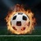 Frame Soccer ball engulfed in vibrant flames, symbolizing intensity