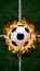 Frame Soccer ball engulfed in vibrant flames, symbolizing intensity