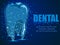 Frame structure. Dental clinic, tooth object. Abstract polygonal illustration on a blue background with stars with