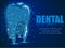 Frame structure. Dental clinic, tooth object. Abstract polygonal illustration on a blue background with stars with