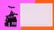 Frame for text and creepy Halloween house appear on purple orange theme. Stop motion