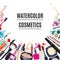 Frame of various watercolor decorative cosmetic. Makeup products