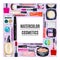 Frame of various watercolor decorative cosmetic. Makeup products