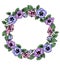 Frame of vintage botanical flowers. Violet, pansy wreath.