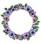 Frame of vintage botanical flowers. Violet, pansy wreath.