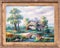 Framed Colorful Idyllic Country Cottage Oil Painting
