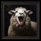 Framed Painting Of A Sheep With Exaggerated Expression In Mark Brooks Style
