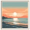 a framed poster of the sun setting over the ocean