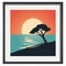 a framed poster of a tree in front of the ocean at sunset