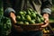 Framer Holding a Basket of Avocado on Farm AI Generated