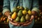 Framer Holding a Basket of Avocado on Farm AI Generated