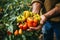 Framer Holding Basket of Bell Peppers on Farm AI Generated