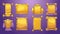 Frames for a game interface. Medieval golden buttons or banners with rimmed edges. Cartoon icons for a game interface.