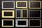 Frames golden and silver isolated on black background copy space, 3d illustration