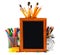 Framework and school tools. On white background.