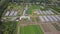 Frameworks of greenhouses, top view. Clip. Construction of greenhouses in the field. Agriculture, agrotechnics of closed