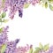 Framing flowers lilacs. Watercolor lilac flowers. Floral Wedding invitation card