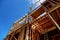 Framing of house Closeup new stick built home under construction under blue sky construction and real estate