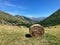 France 2023 Savoie Maurienne Valley Saint-Sorlin-D'Arves in summer with blue sky and haystacks