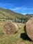 France 2023 Savoie Maurienne Valley Saint-Sorlin-D'Arves in summer with blue sky and haystacks