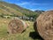 France 2023 Savoie Maurienne Valley Saint-Sorlin-D'Arves in summer with blue sky and haystacks