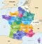 France administrative regions and departments vector map