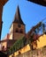 France , Alsace , Haut Rhin , Saint-Gall church and twisted bell tower of Niedermorschwihr