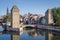 France, Alsace, View of Strasbourg old town cityscape from Barrage Vauban promenade