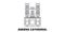 France, Amiens Cathedral Landmark line travel skyline set. France, Amiens Cathedral Landmark outline city vector