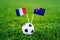 France - Australia, Group C, Saturday, 16. June, Football, World Cup, Russia 2018, National Flags on green grass, white football b