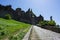 France, Carcassonneâ€” AUGUST 28, 2014. Road to the castle. Powerful fortifications and bastions of Carcassonne Castle